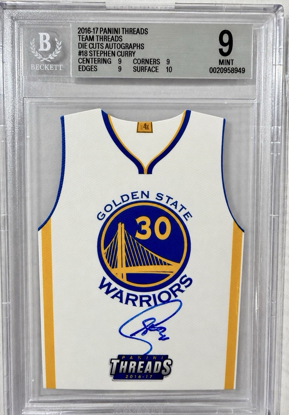 2016 Panini Threads Team Thread Die-Cut Stephen Curry #18 On Card Auto /99 BGS 9