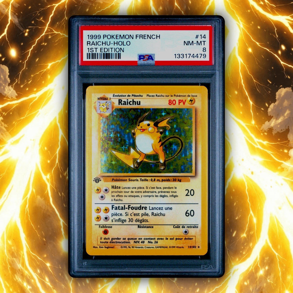 Pokemon 1st Edition Base Set French Raichu Holo 14/102 PSA 8 NM/Mint 🔥📈