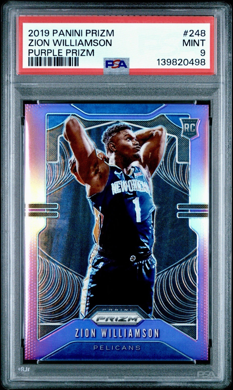 2019-20 Panini Prizm - Rookie Zion Williamson #248 Purple Prizm /75 (RC) PSA 9