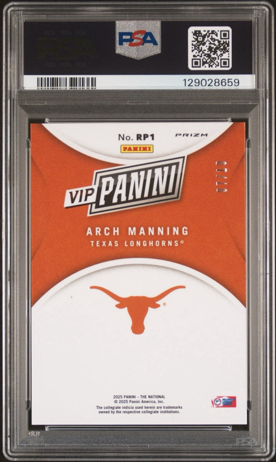 2025 Panini National Convention Arch Manning Vip Gold Pack Rated Prospect PSA 10