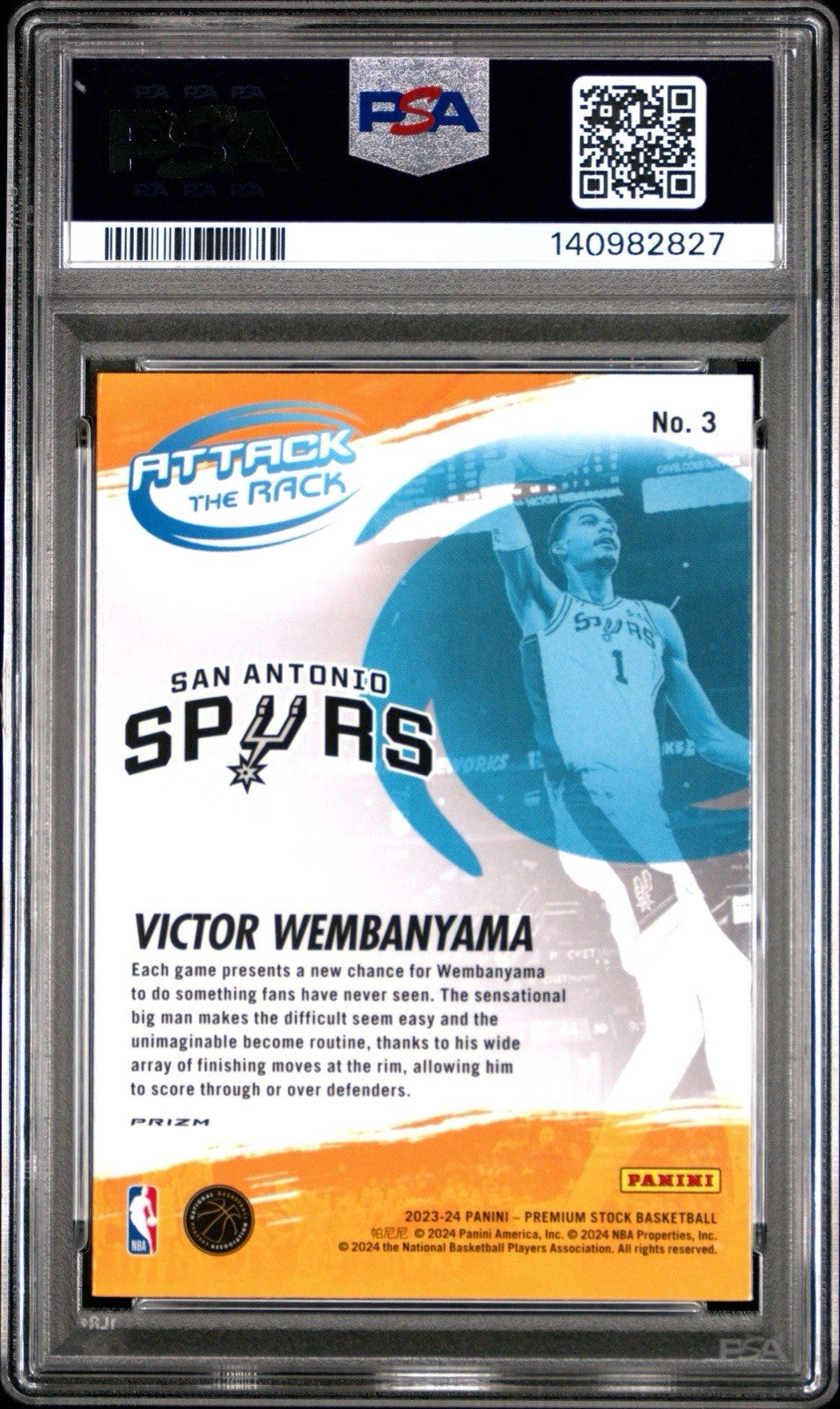 2023 Panini Nba Hoops Premium Stock Attack the Rack Victor Wembanyama #3 PSA 10