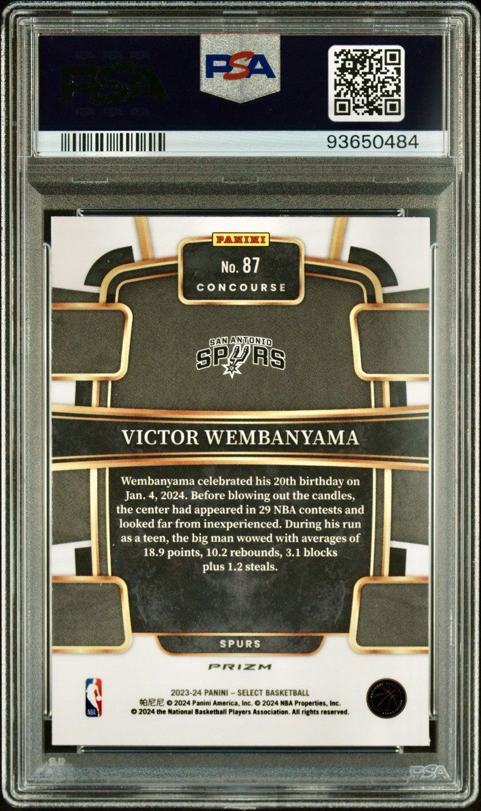 2023 Panini Select Concourse Victor Wembanyama #87 Orange Flash Prizm (RC) PSA10