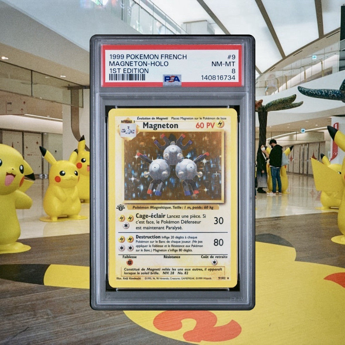 Magneton - French Base Set First Edition Holo Pokemon 1999-PSA8 NM-Mint