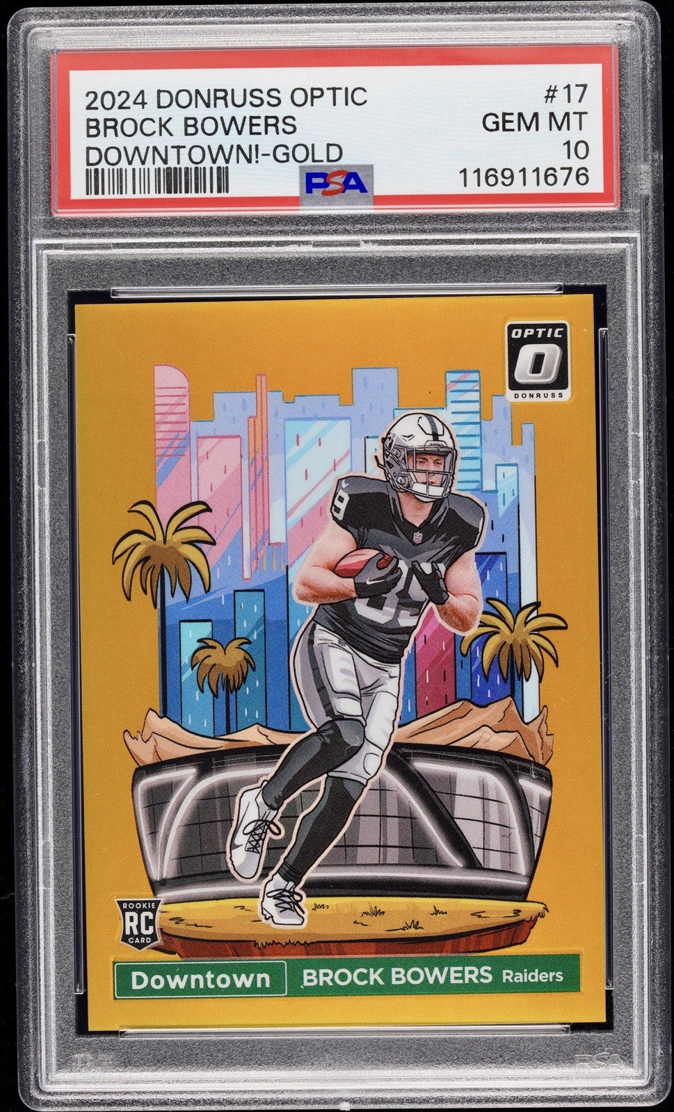 2024 Panini Donruss Optic Downtown! #17 Brock Bowers Gold PSA 10 #1/10 Pop 5