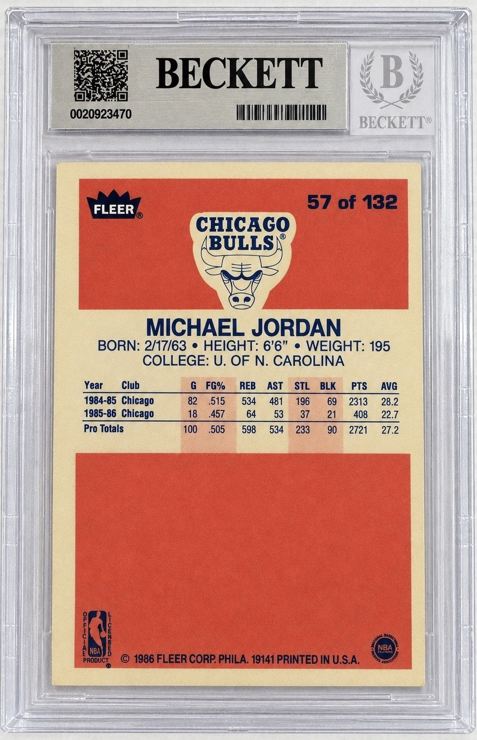 1986-87 Fleer Michael Jordan #57 The Iconic Michael Jordan Rookie BGS Authentic