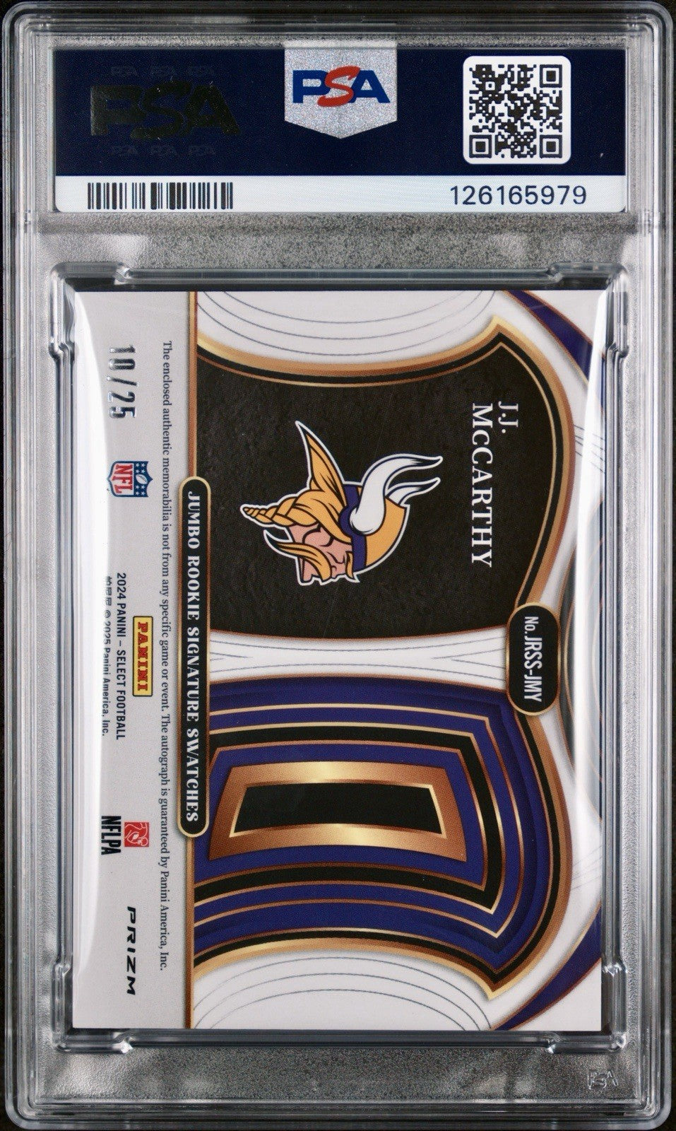 2024 Select Jumbo Rookie Signature Swatch Tie-dye J.J. McCarthy #JRSS-JMY /25