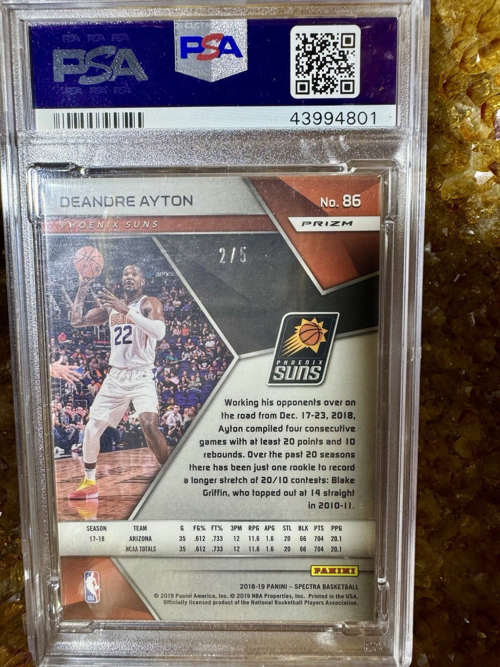 2018 Panini Spectra #86 DeAndre Ayton Rookie Neon Orange 🍊#’d/5 PSA 10 Pop 1