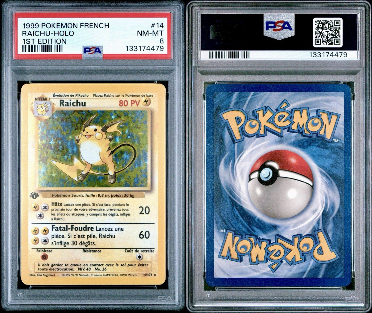 Pokemon 1st Edition Base Set French Raichu Holo 14/102 PSA 8 NM/Mint 🔥📈