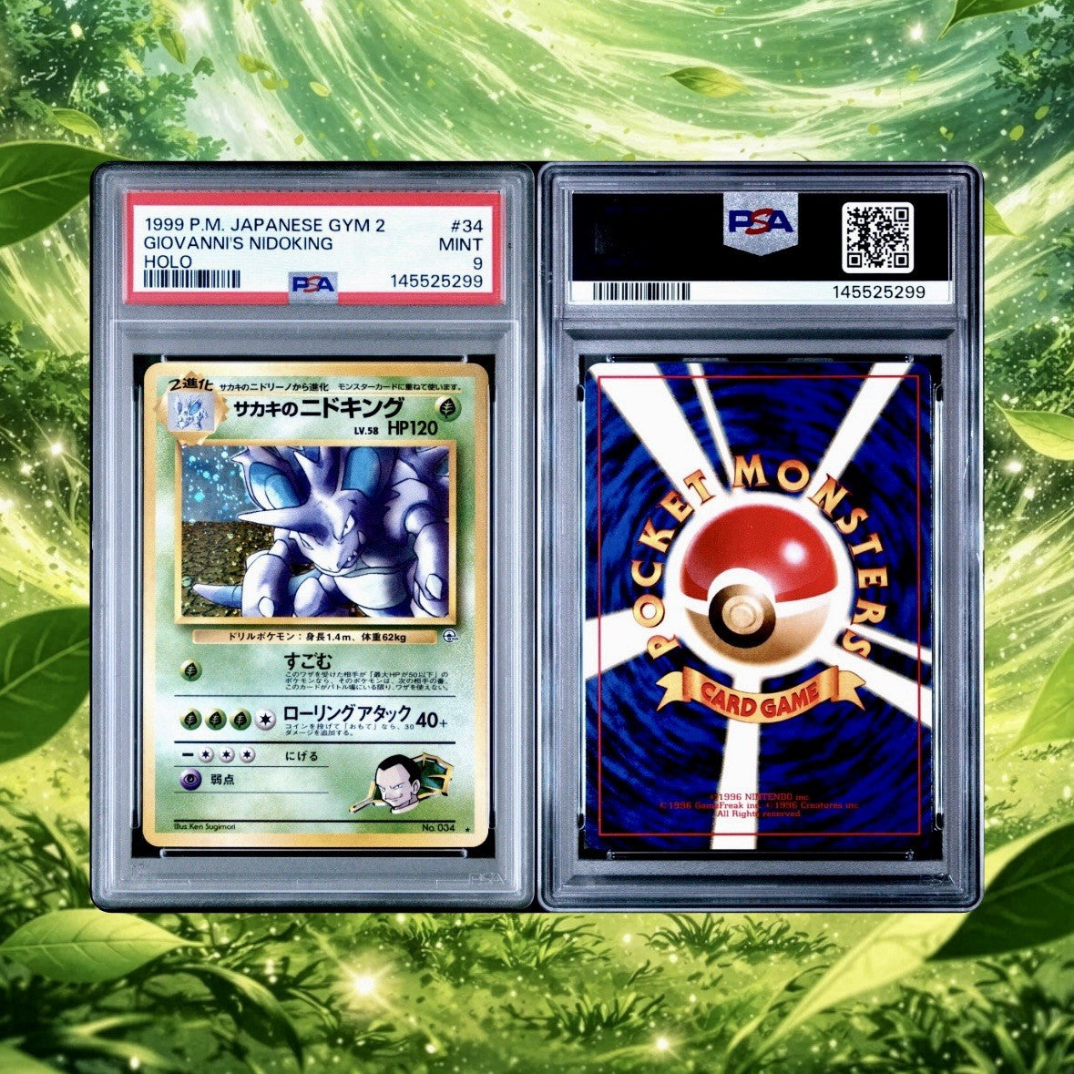 1999 POKEMON JAPANESE GYM 2 #34 GIOVANNI'S NIDOKING-HOLO PSA 9