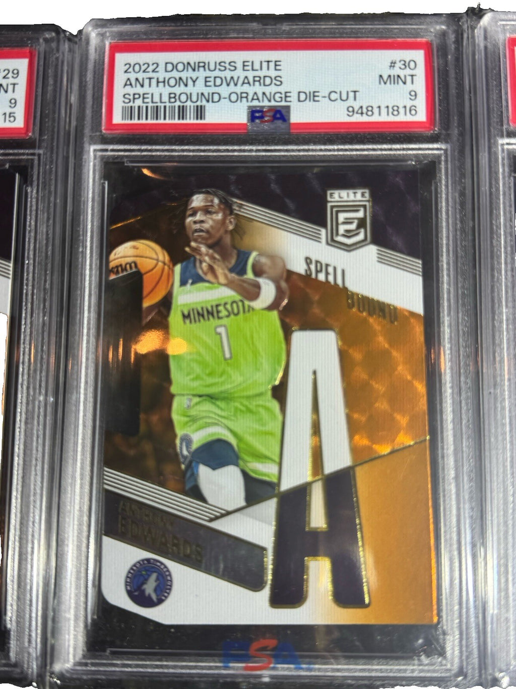 2022 Donruss Elite Spellbound Anthony Edwards Orange Die Cut PSA Graded Set