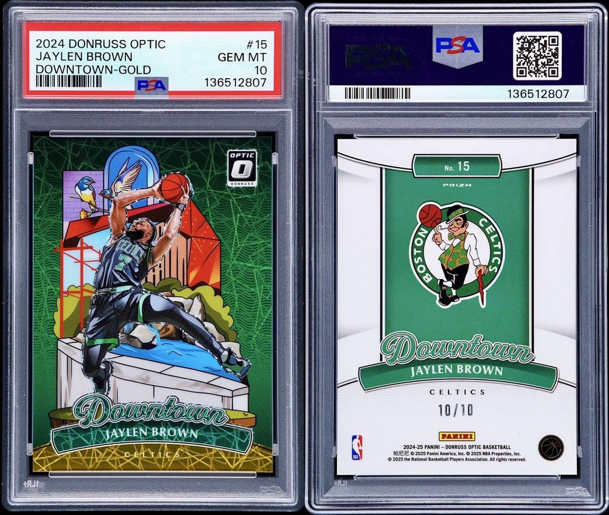 2024-25 Panini Donruss Optic Downtown Jaylen Brown #15 Gold Prizm #10/10 PSA 10