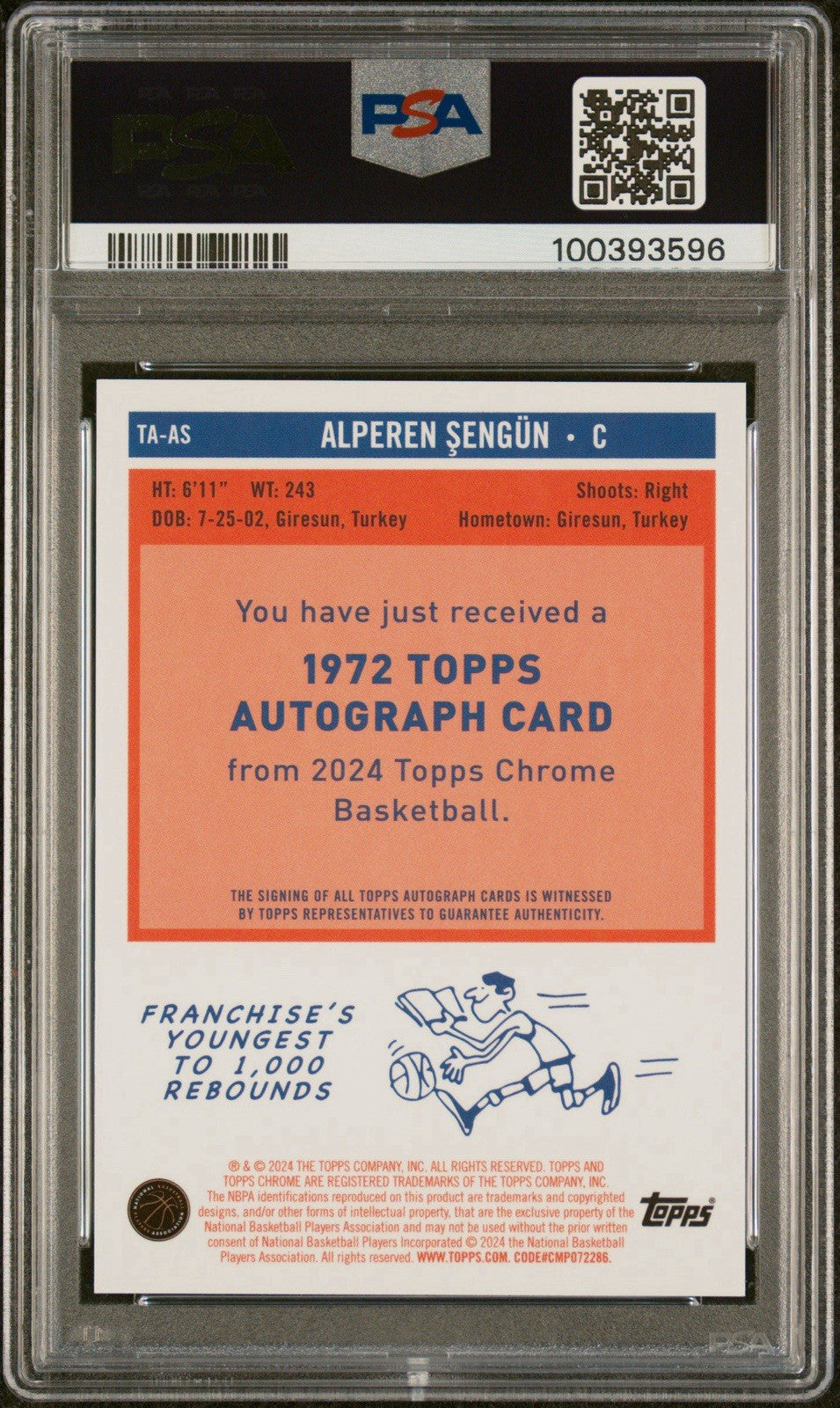 2023-24 Topps Chrome Sapphire - Autographs Purple Alperen Sengun /10 PSA 10 SSP