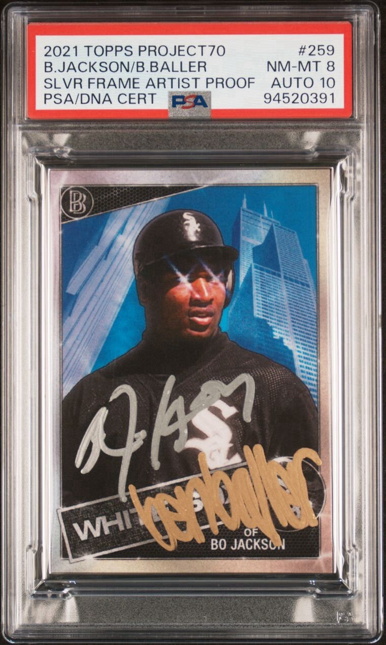 2021 Topps Project 70 Silver Frame Bo Jackson Ben Baller Double Auto AP /51 Pop1