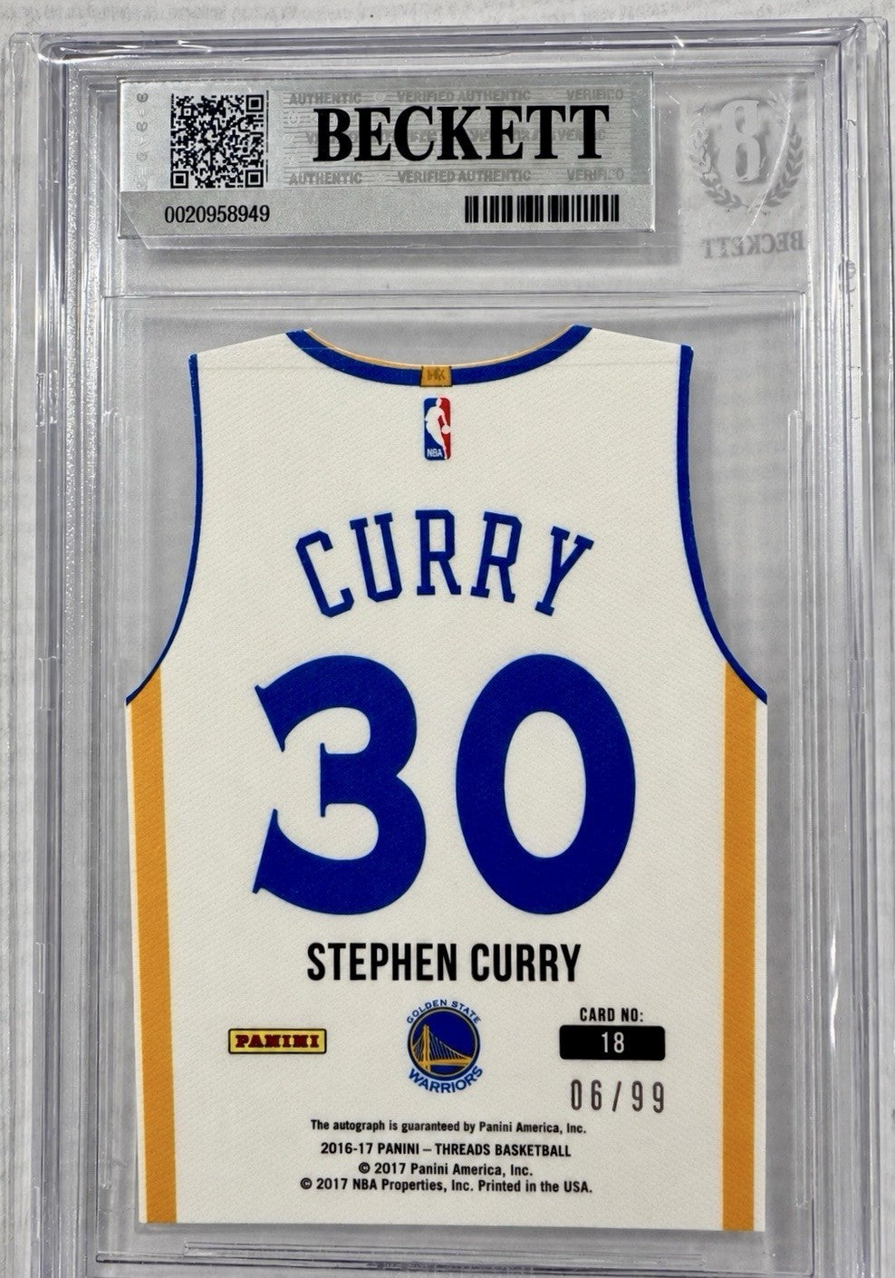 2016 Panini Threads Team Thread Die-Cut Stephen Curry #18 On Card Auto /99 BGS 9