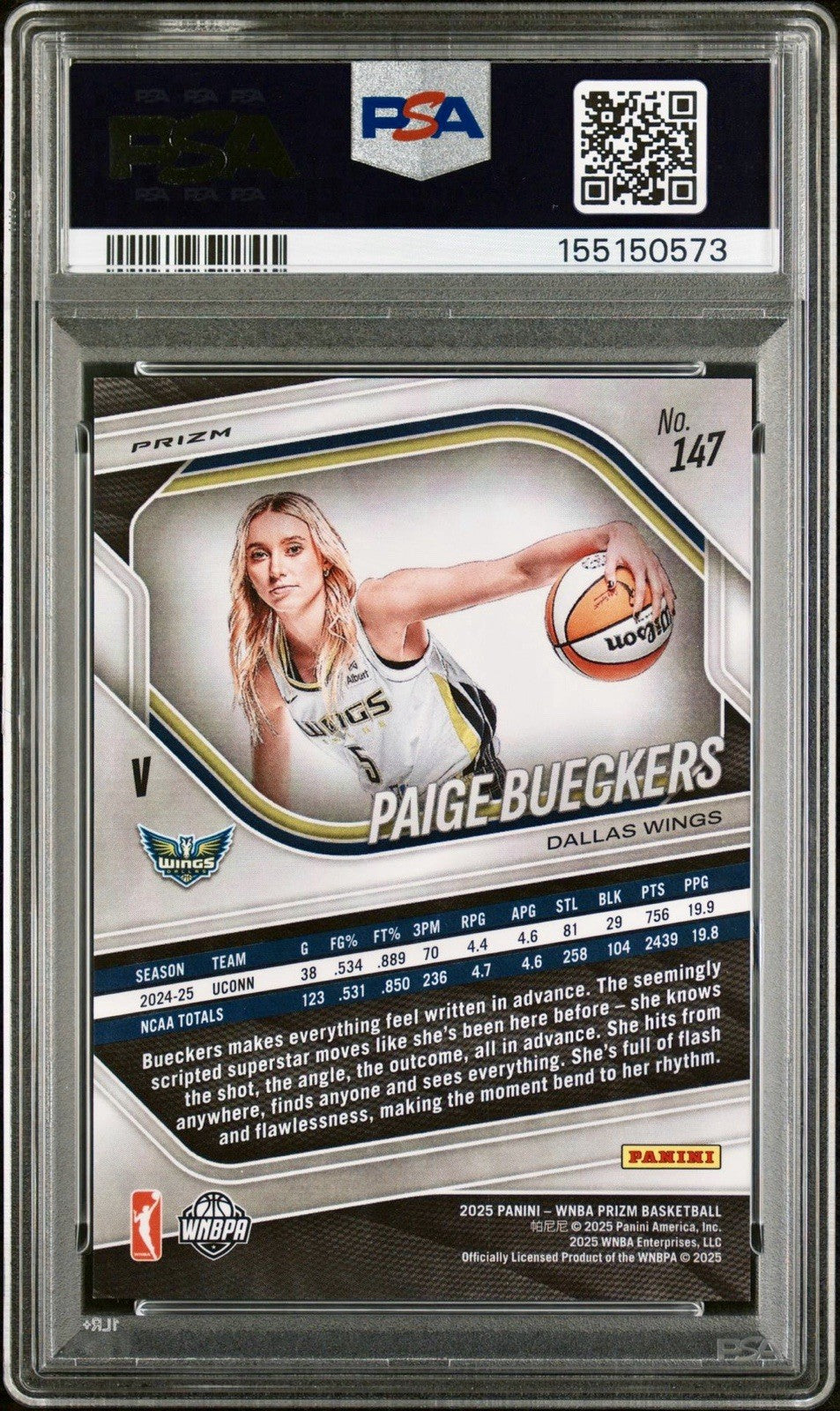 2025 Panini Prizm WNBA Paige Bueckers Rookie RC #147 Pandora Prizm PSA 10