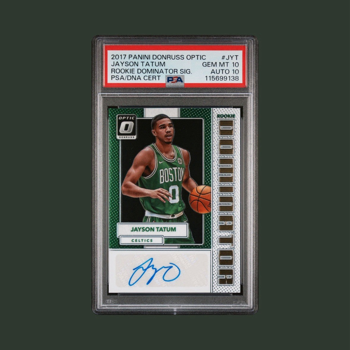 2017-18 Jayson Tatum Donruss Optic Dominators /49 Auto RC PSA 10 Auto 10 Pop 1