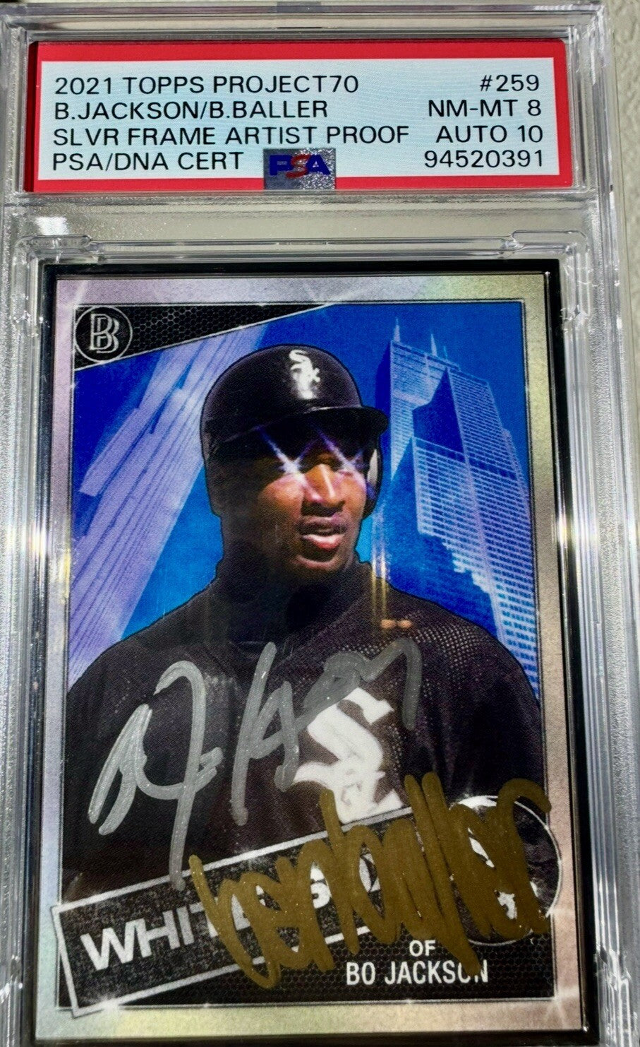 2021 Topps Project 70 Silver Frame Bo Jackson Ben Baller Double Auto AP /51 Pop1