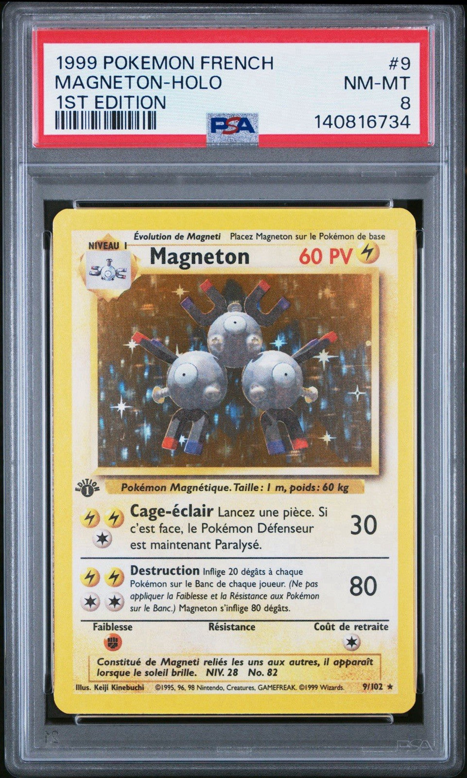 Magneton - French Base Set First Edition Holo Pokemon 1999-PSA8 NM-Mint