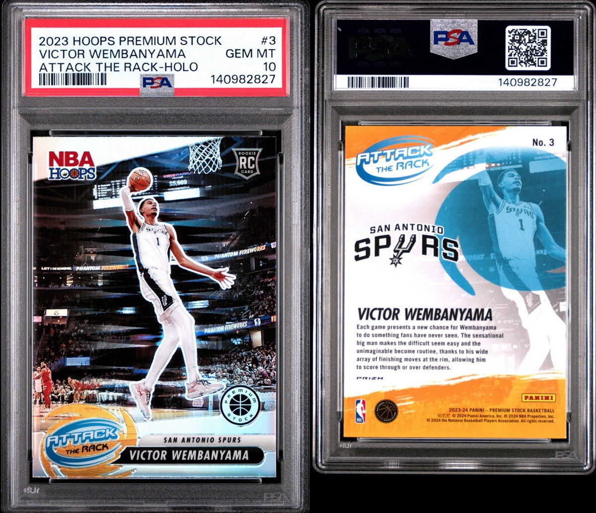 2023 Panini Nba Hoops Premium Stock Attack the Rack Victor Wembanyama #3 PSA 10