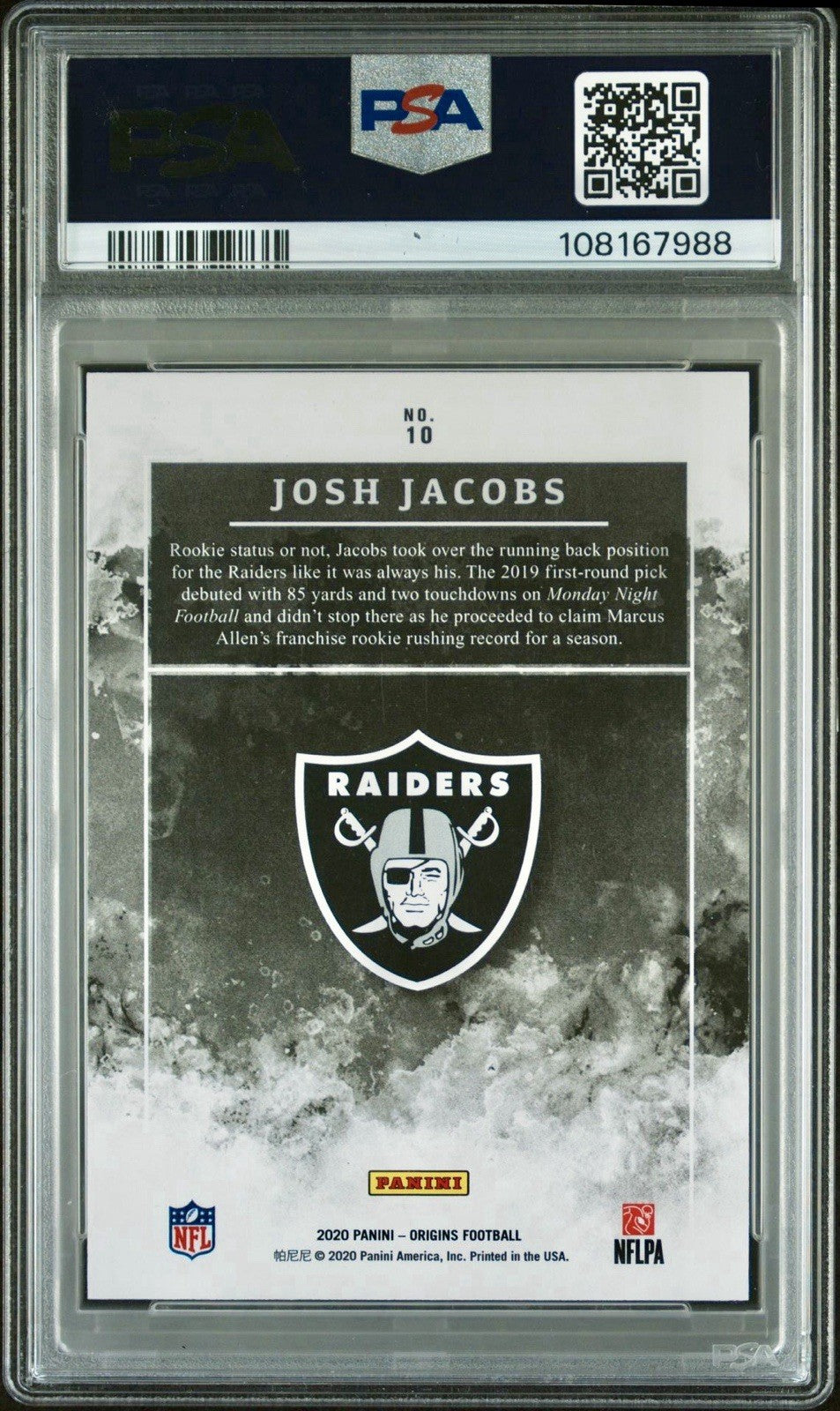 2020 Panini Origins Black Josh Jacobs 1/1 PSA 10 Gem Mint 💎 