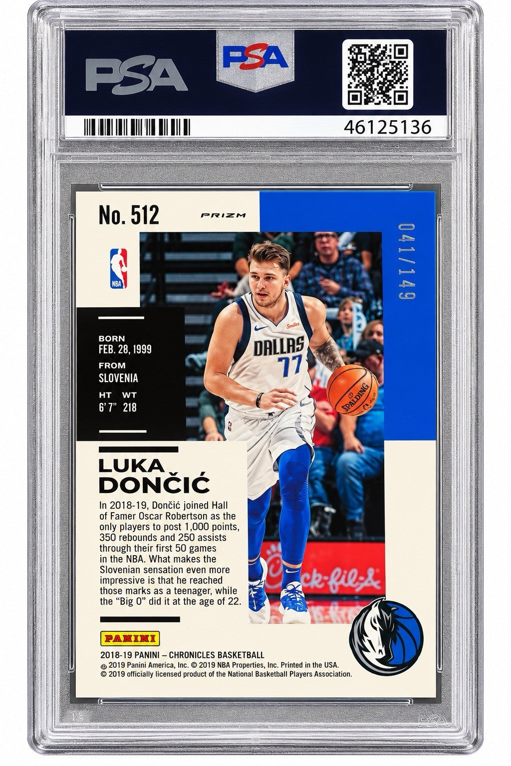 2018 Panini Chronicles Red Luka Doncic RC #512 /149 PSA 10 Gem 💎 Pop 34 Rookie