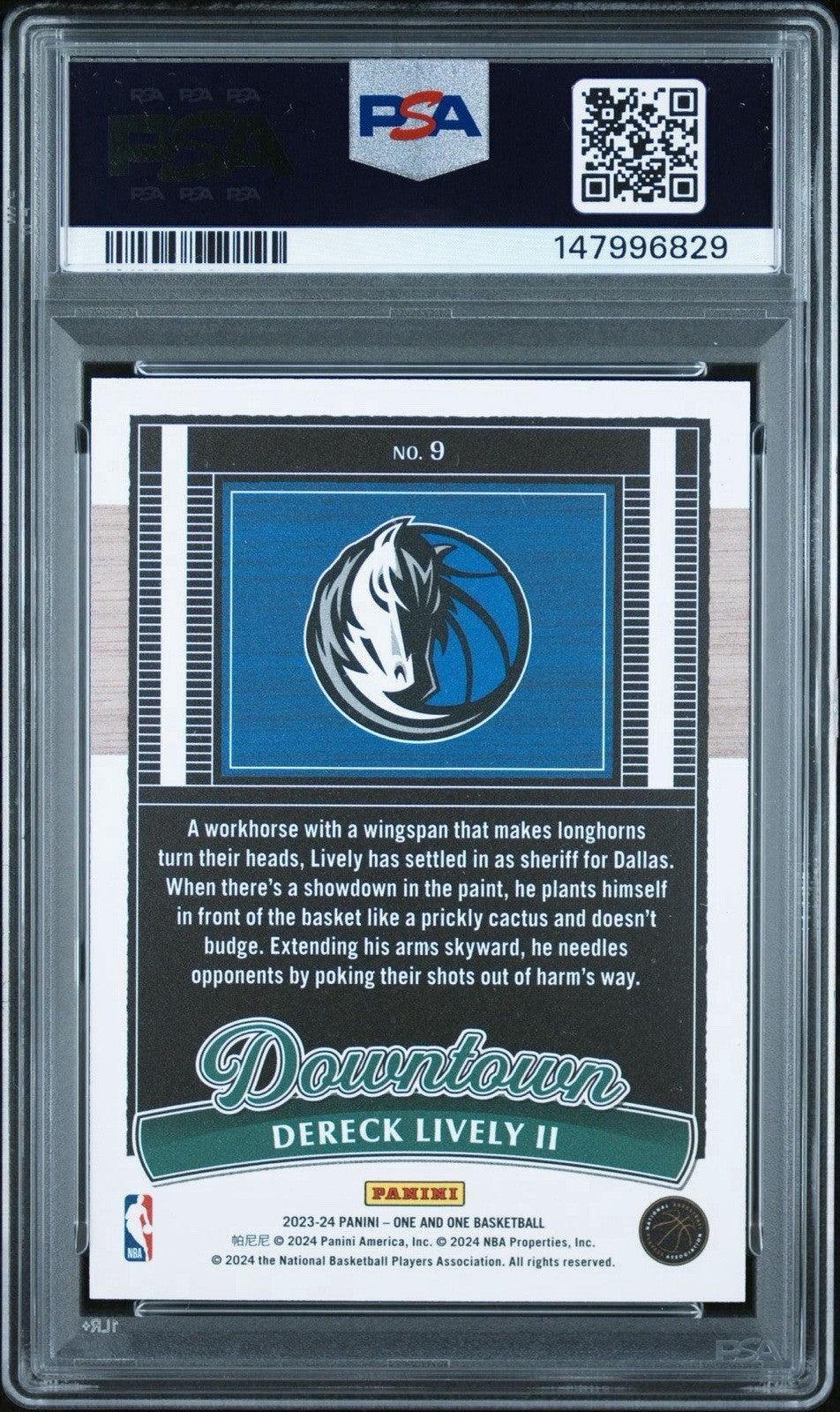 2023-24 Panini One and One Downtown Dereck Lively II #9 Rookie PSA 10 Mavericks