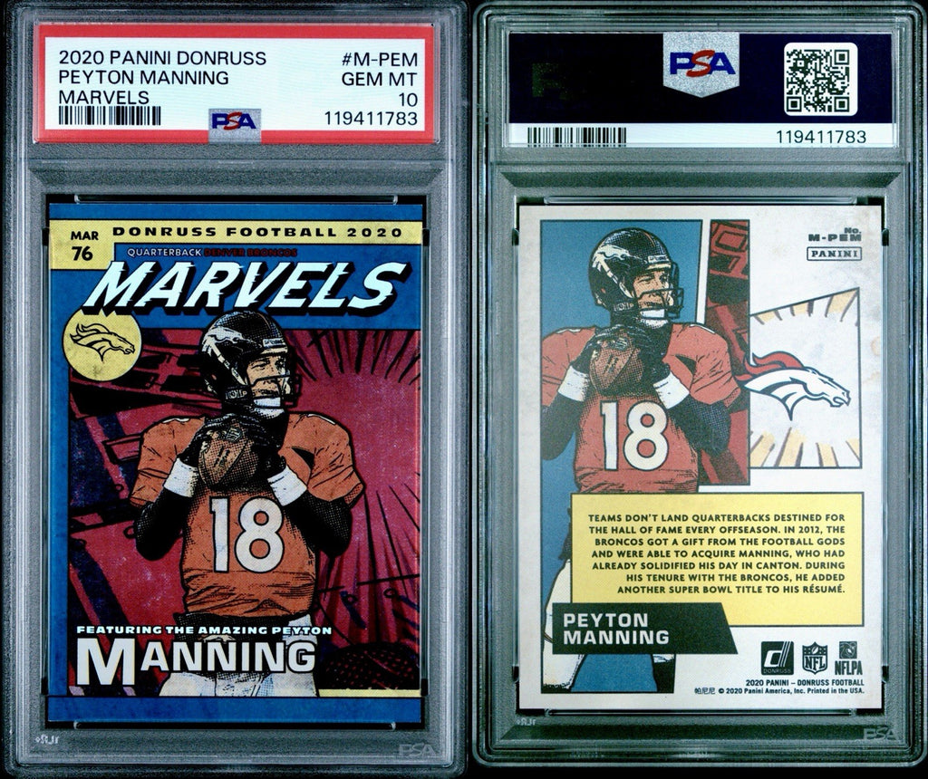 2020 Panini Donruss Marvels Peyton Manning #M-10 1st Year Case Hit PSA 10 Pop 6