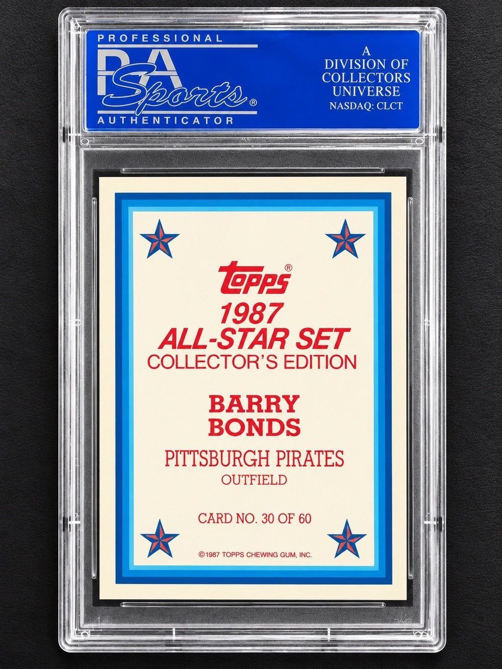 1987 Topps Glossy All-Star Collector's Edition Barry Bonds #30 (RC) PSA 10