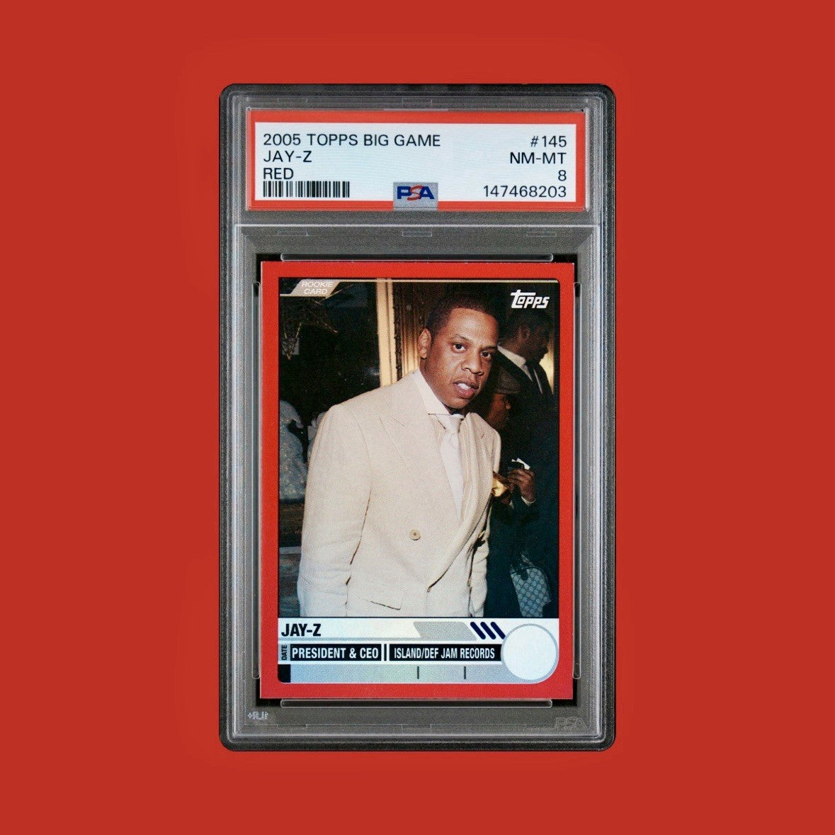 JAY-Z 2005-06 TOPPS BIG GAME BASKETBALL #145 "RED REFRACTOR" ROOKIE PSA 8 43/99