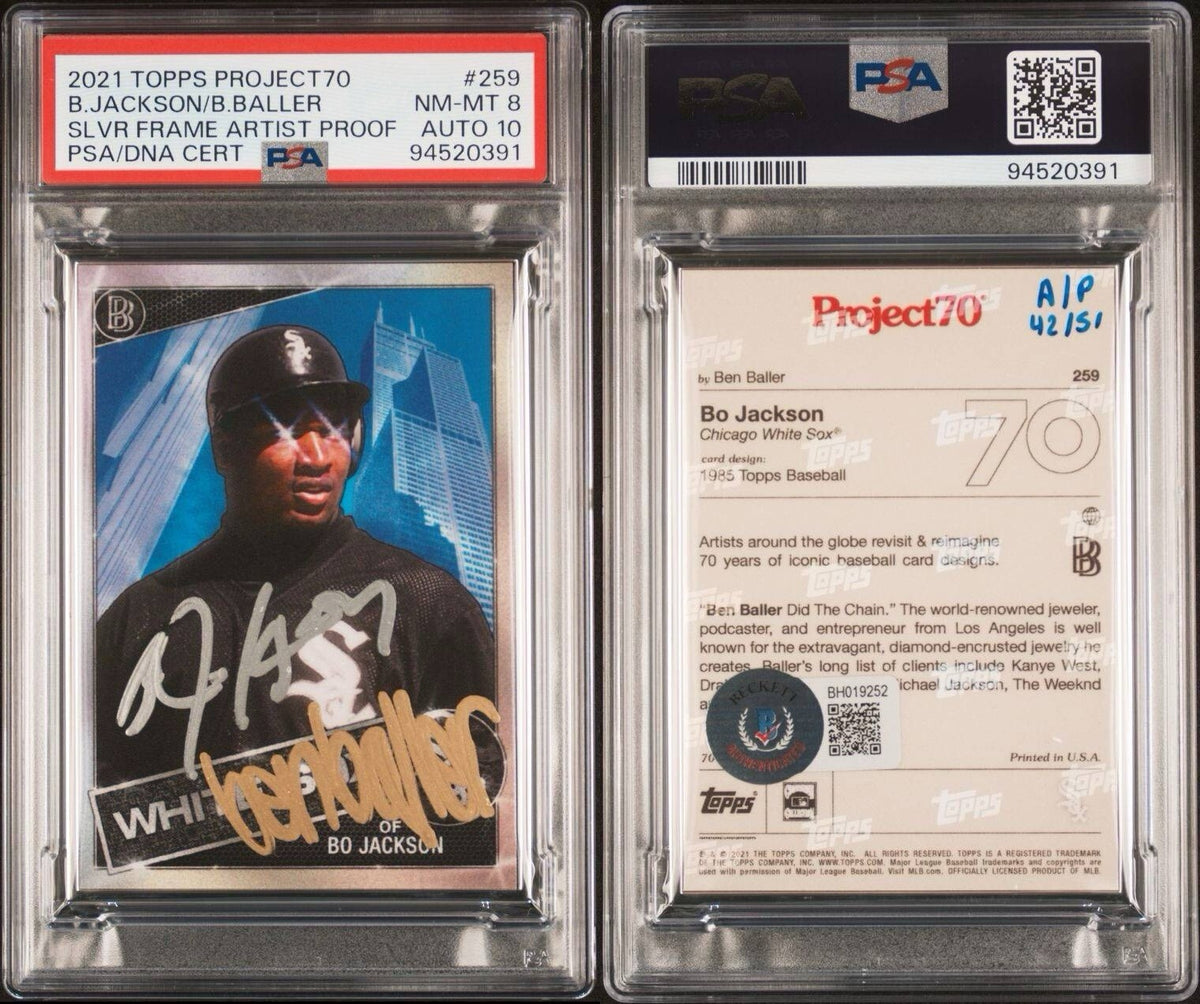 2021 Topps Project 70 Silver Frame Bo Jackson Ben Baller Double Auto AP /51 Pop1