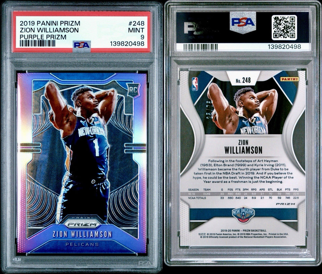 2019-20 Panini Prizm - Rookie Zion Williamson #248 Purple Prizm /75 (RC) PSA 9