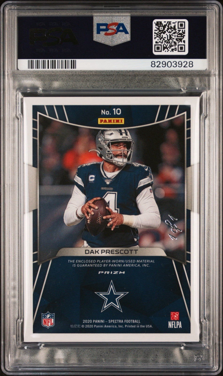 2020 Spectra Dak Prescott 1/1 Gold Vinyl Player Worn Firework 🎇 fabrics PSA 10