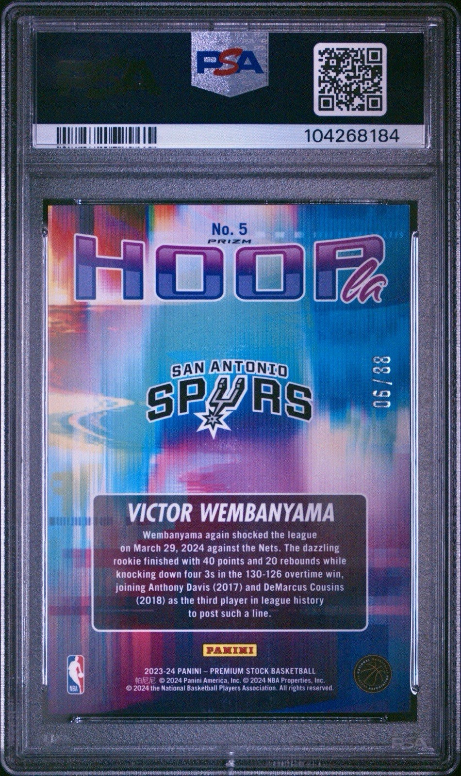 2023 Nba Hoops Premium Stock Hoopla Victor Wembanyama (RC) #5 Premium Red PSA 10