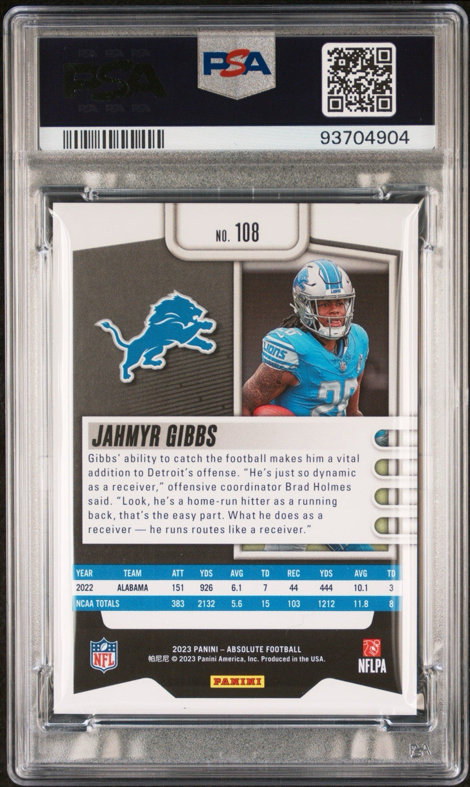 2023 Panini Absolute Jahmyr Gibbs #108 Gold Spectrum /10 (RC) PSA 9 None Higher
