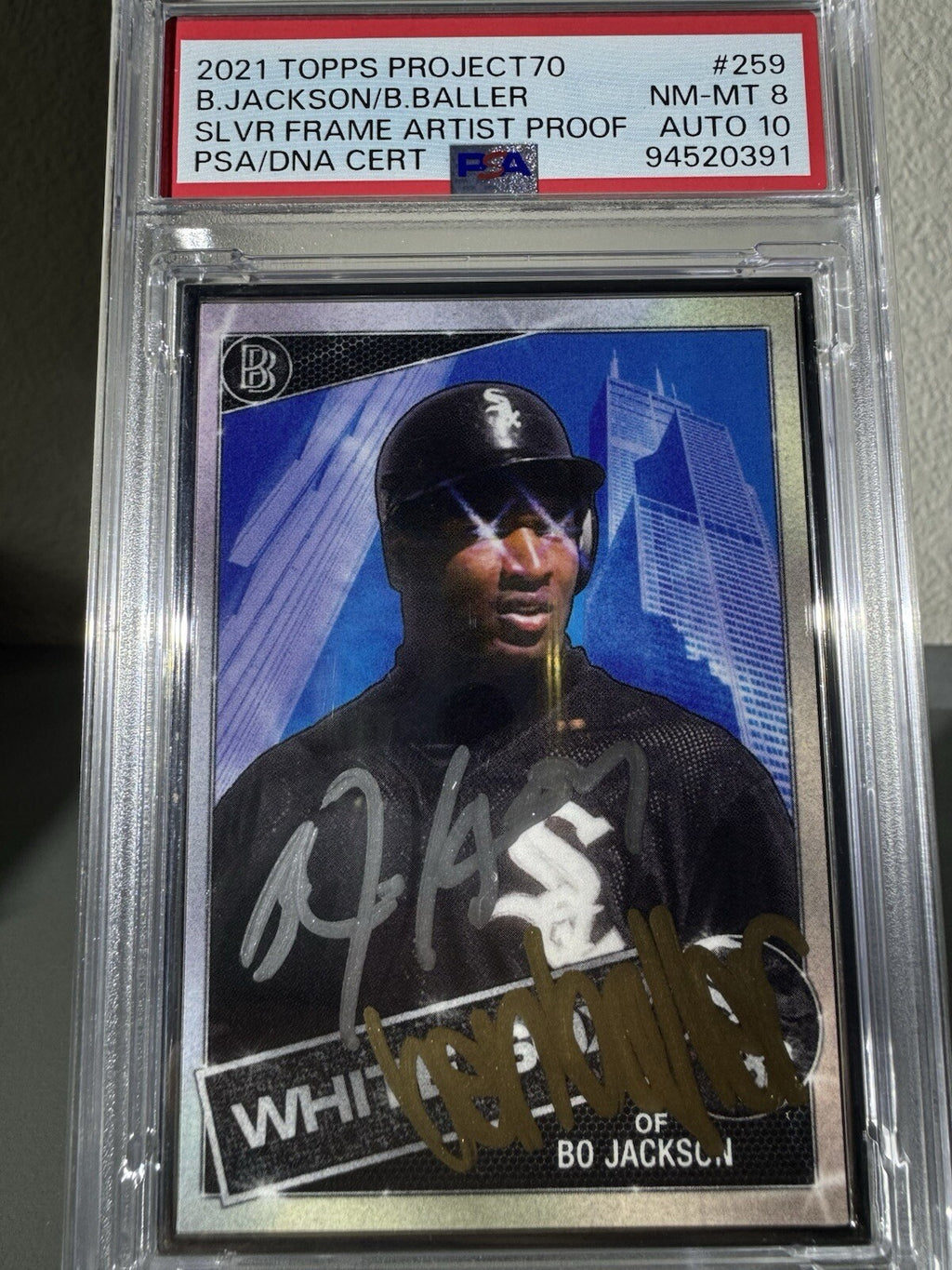 2021 Topps Project 70 Silver Frame Bo Jackson Ben Baller Double Auto AP /51 Pop1