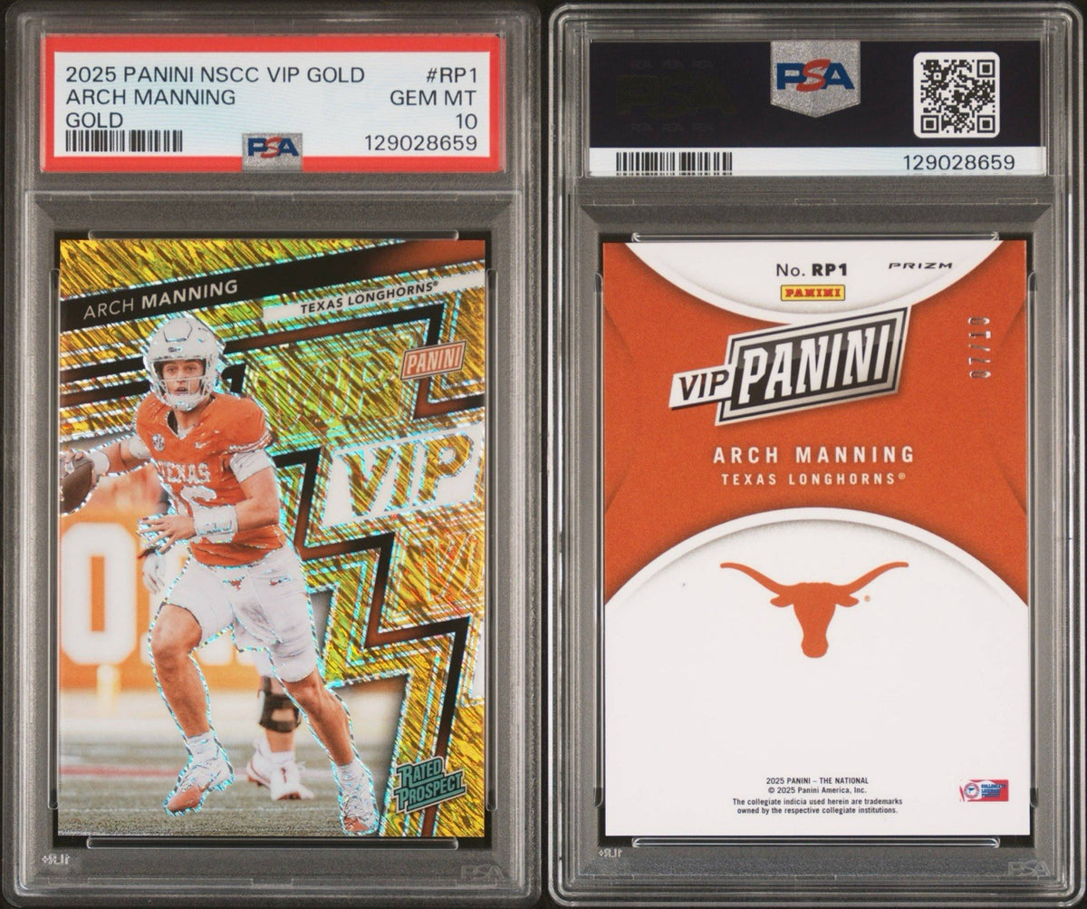 2025 Panini National Convention Arch Manning Vip Gold Pack Rated Prospect PSA 10