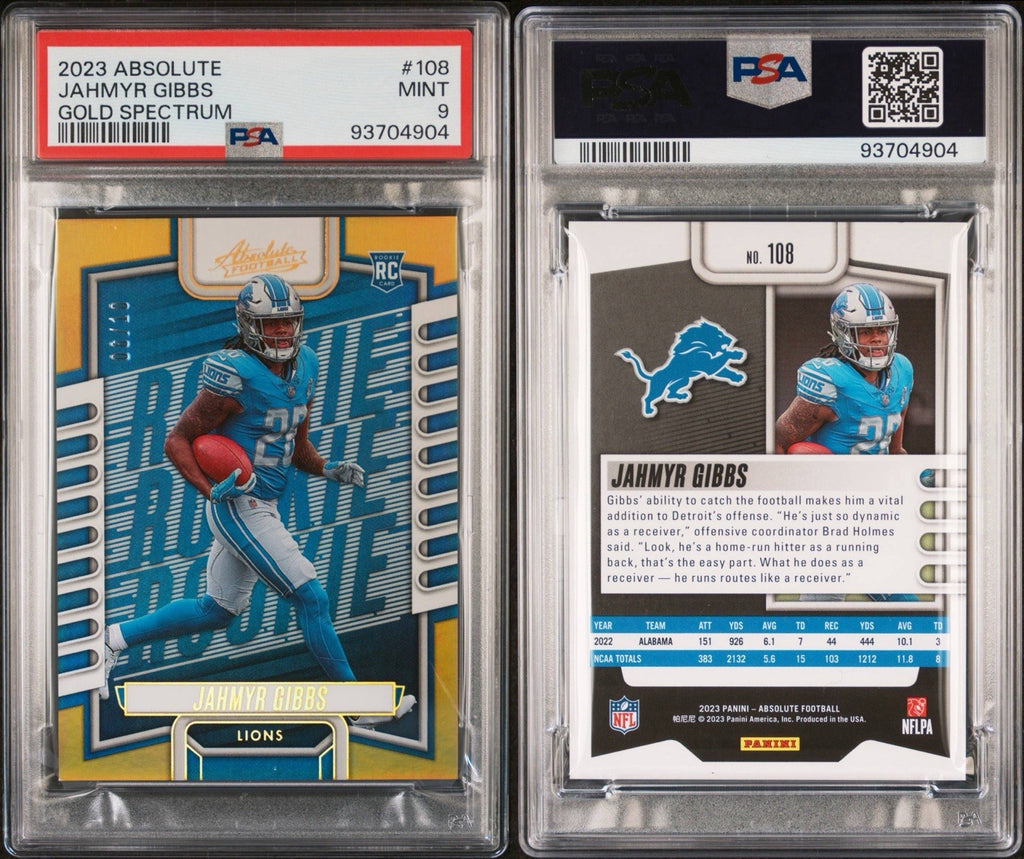 2023 Panini Absolute Jahmyr Gibbs #108 Gold Spectrum /10 (RC) PSA 9 None Higher