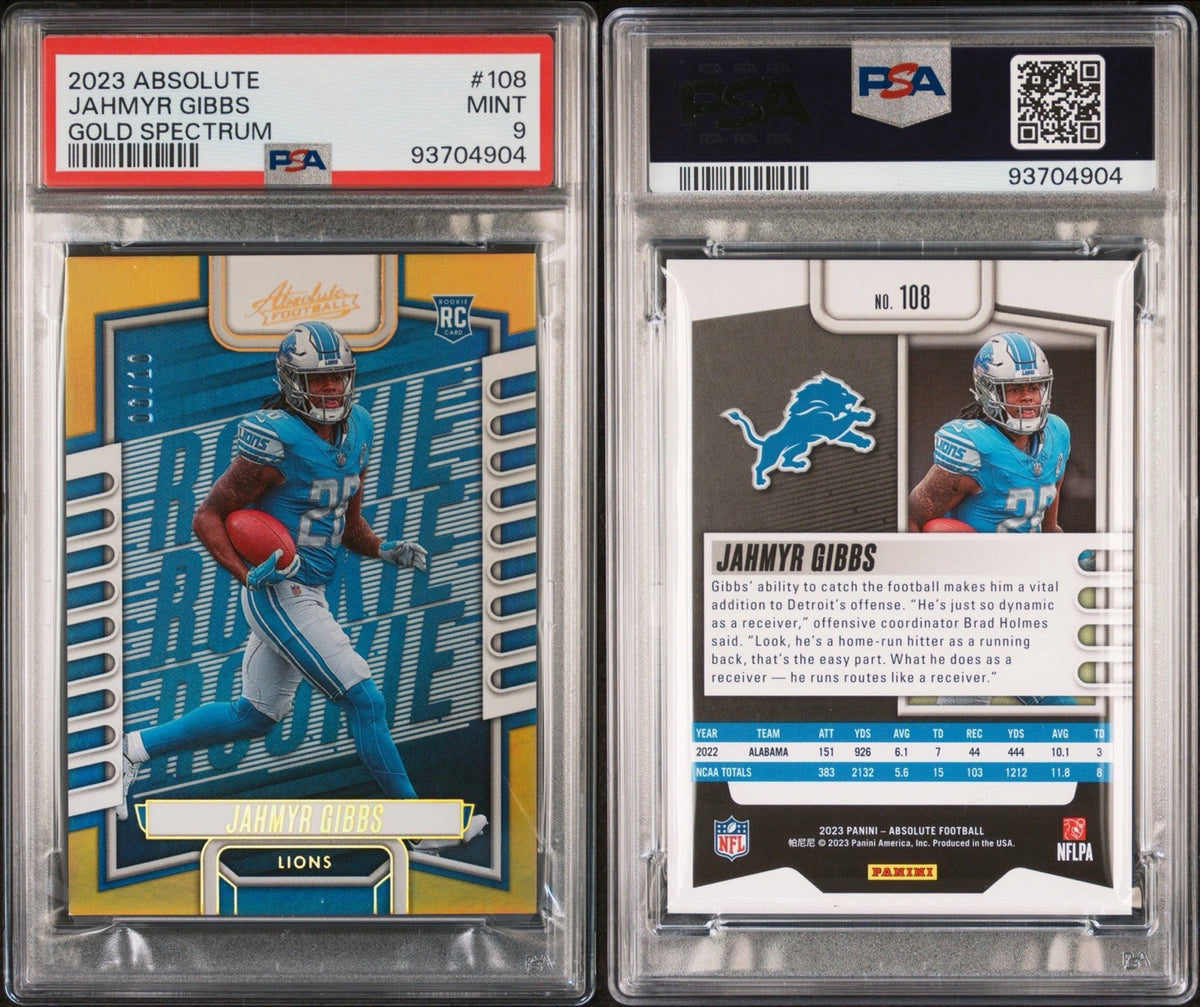 2023 Panini Absolute Jahmyr Gibbs #108 Gold Spectrum /10 (RC) PSA 9 None Higher