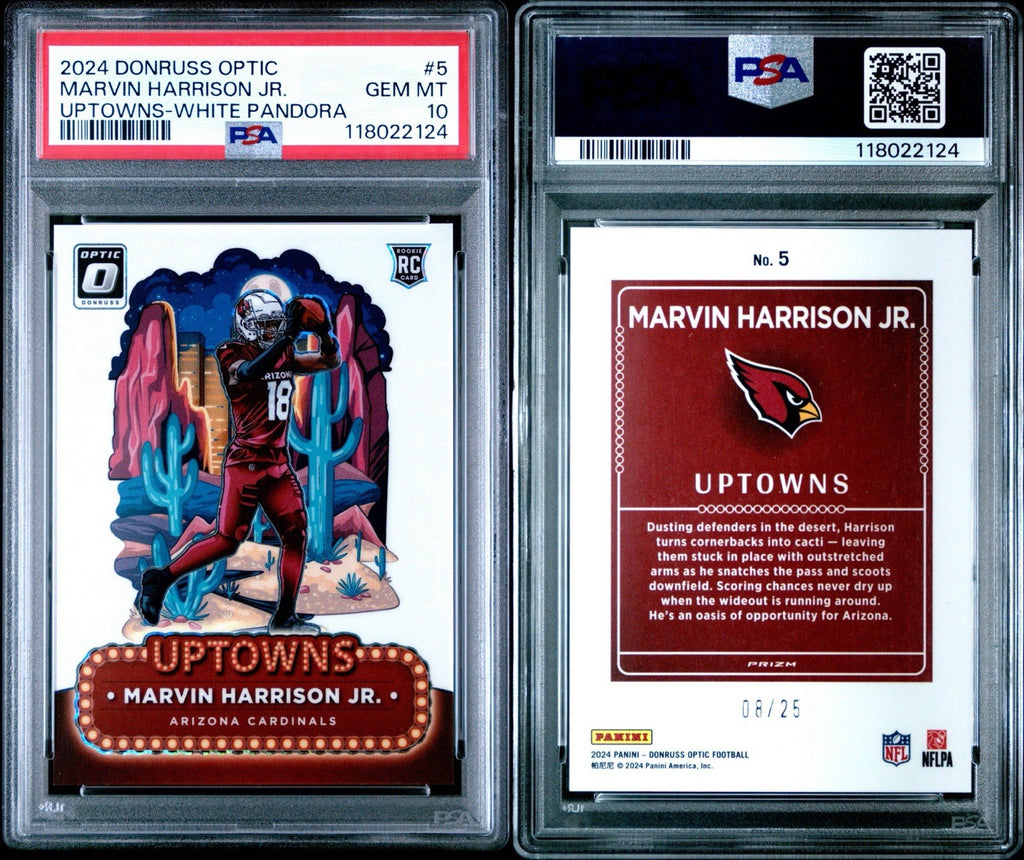 2024 Panini Donruss Optic Uptowns Marvin Harrison Jr #5 White Pandora /25 PSA 10