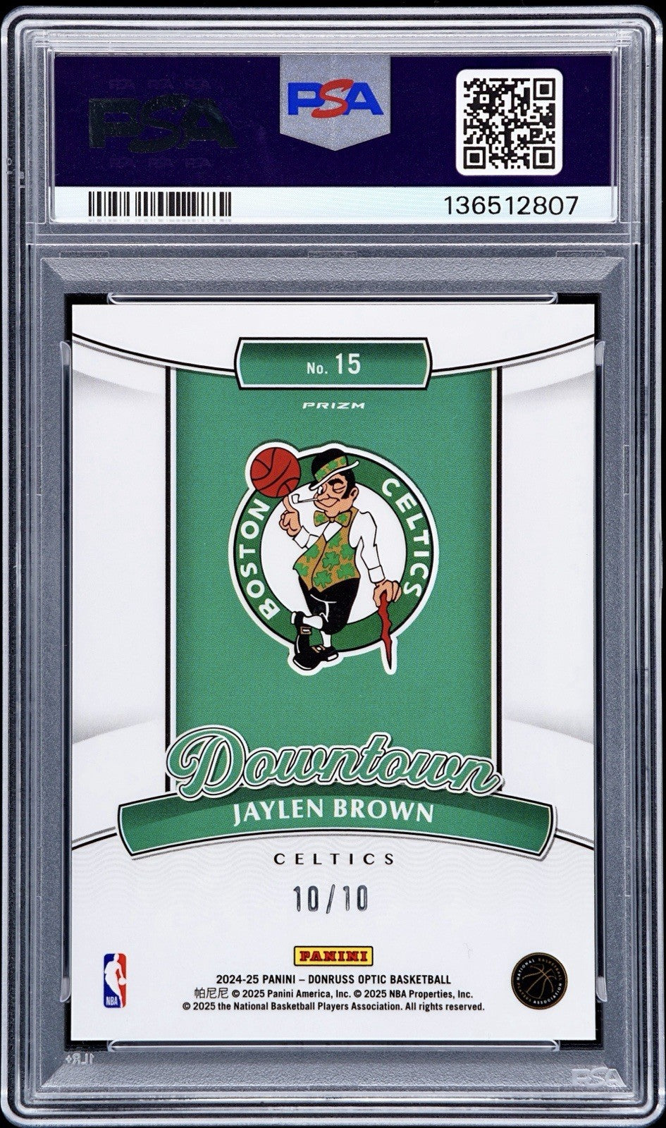 2024-25 Panini Donruss Optic Downtown Jaylen Brown #15 Gold Prizm #10/10 PSA 10