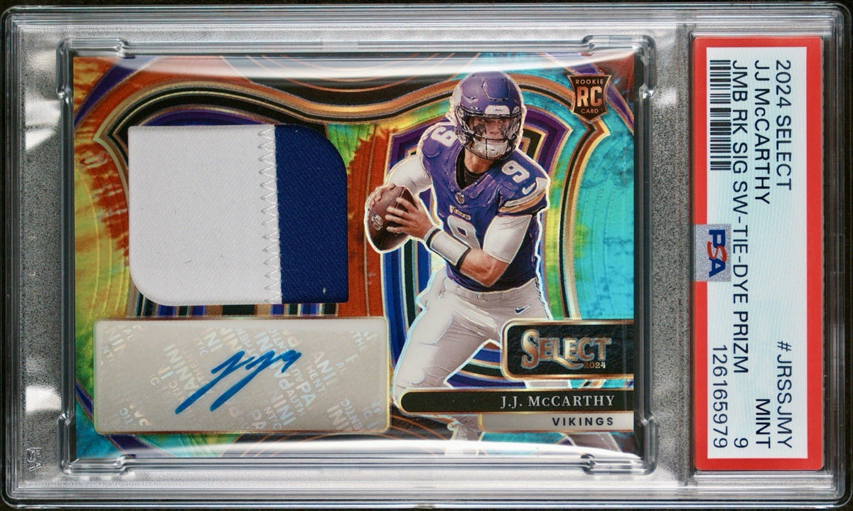 2024 Select Jumbo Rookie Signature Swatch Tie-dye J.J. McCarthy #JRSS-JMY /25