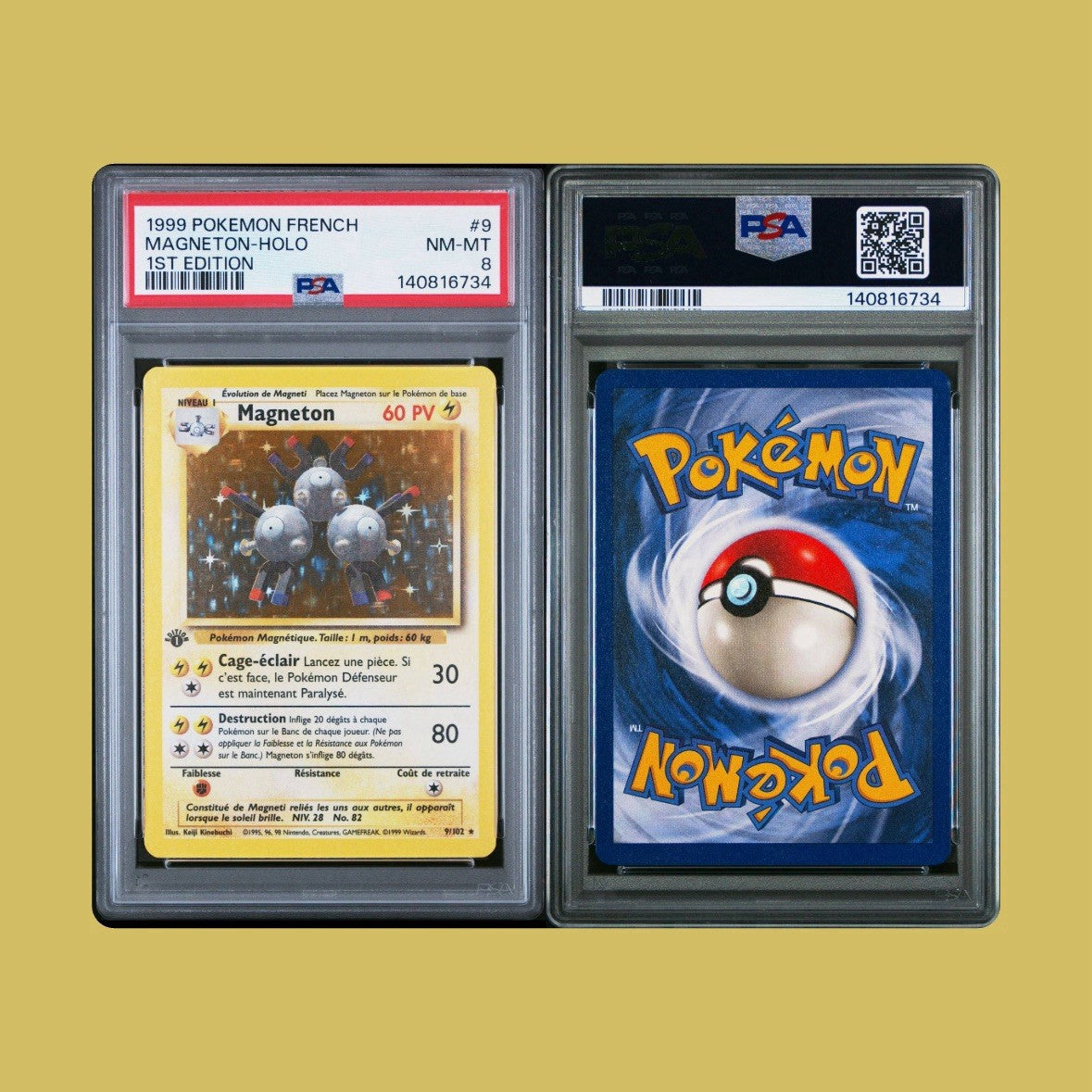 Magneton - French Base Set First Edition Holo Pokemon 1999-PSA8 NM-Mint