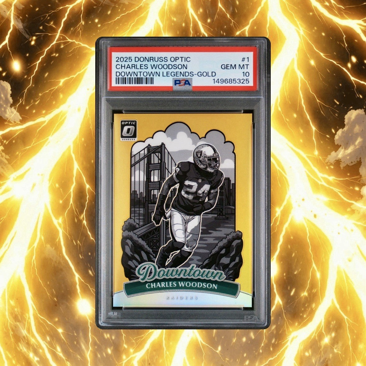CHARLES WOODSON 2025 PANINI DONRUSS OPTIC DOWNTOWN GOLD  #’d/10 PSA 10 POP 3