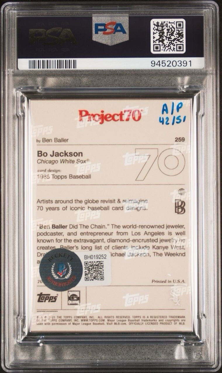 2021 Topps Project 70 Silver Frame Bo Jackson Ben Baller Double Auto AP /51 Pop1