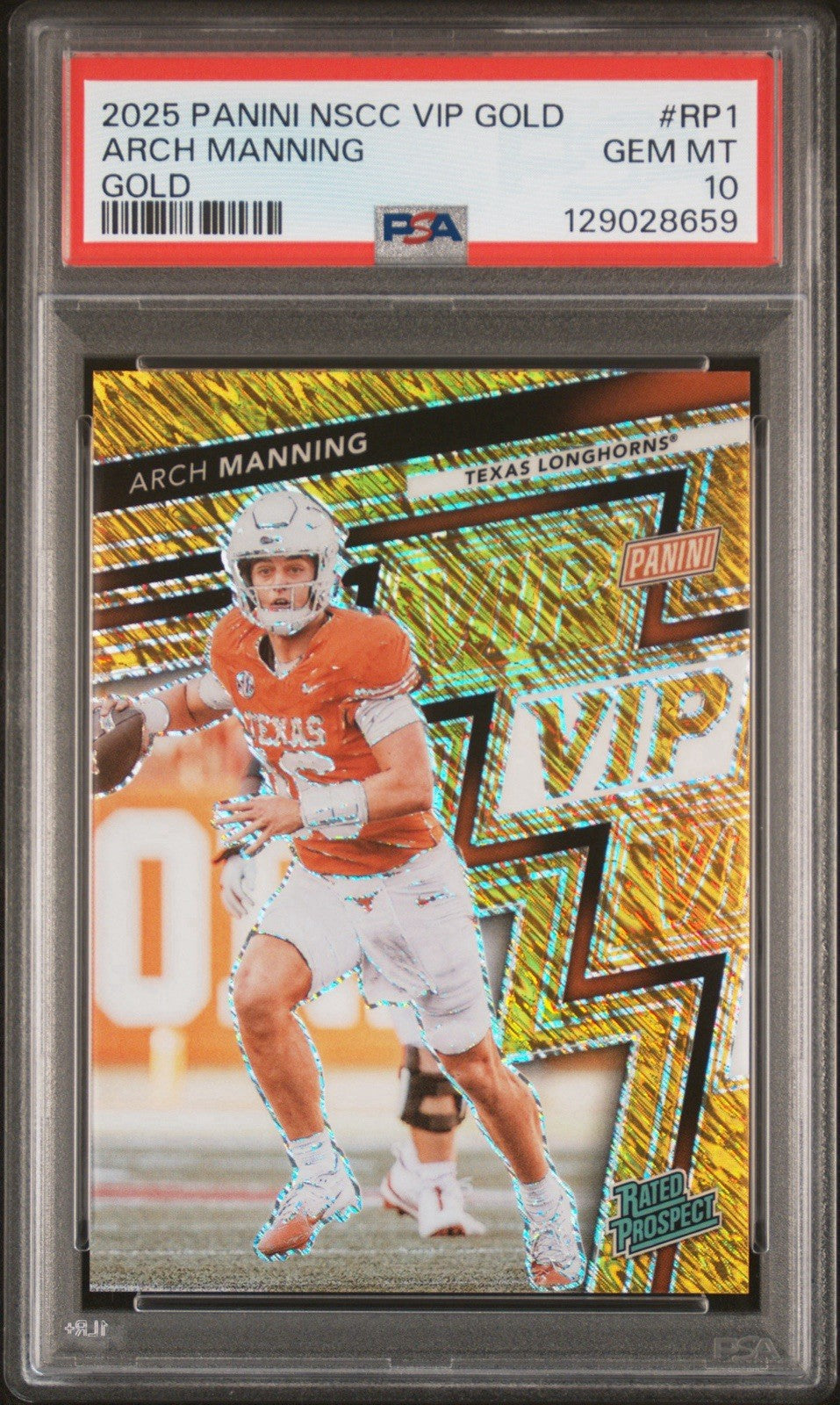 2025 Panini National Convention Arch Manning Vip Gold Pack Rated Prospect PSA 10