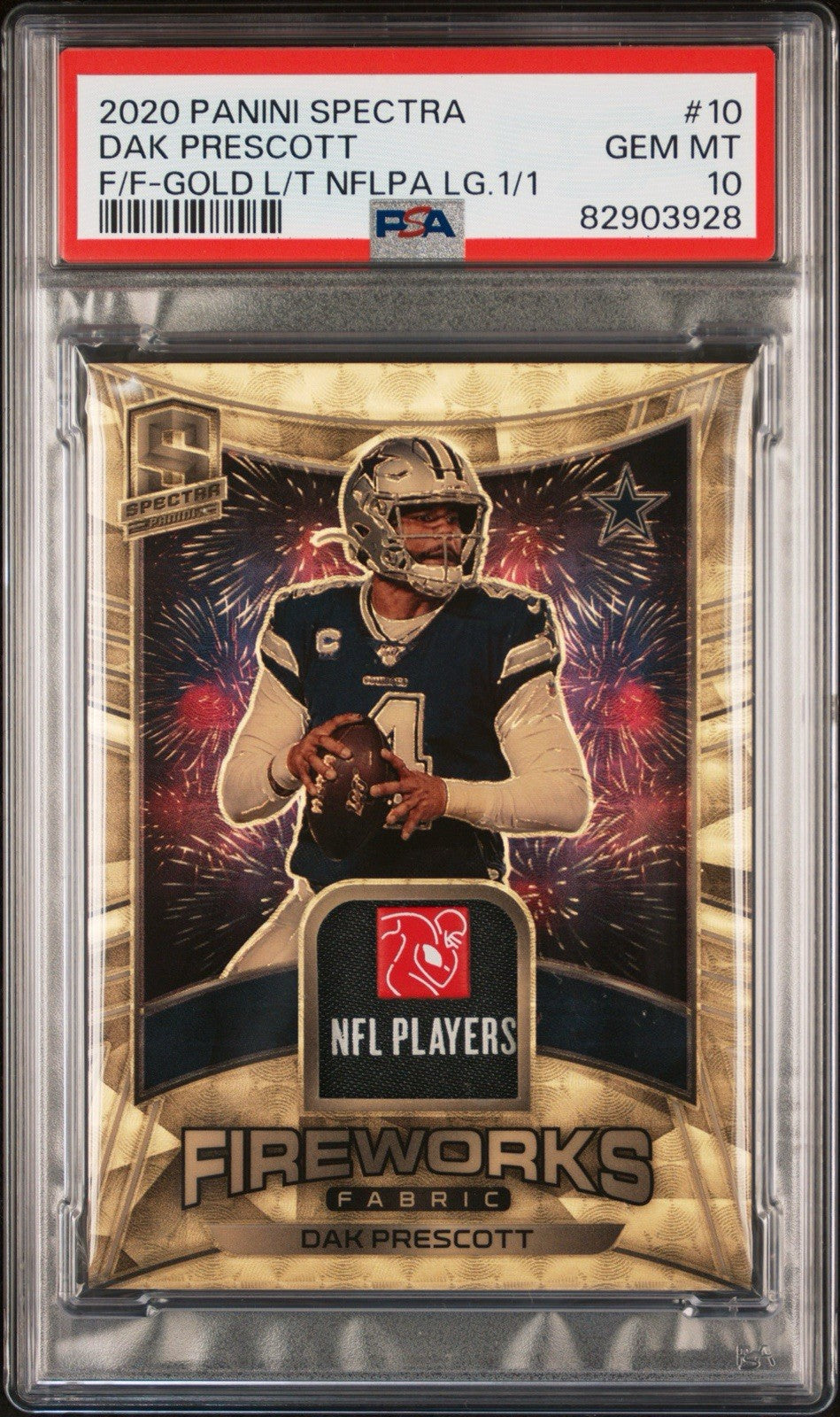 2020 Spectra Dak Prescott 1/1 Gold Vinyl Player Worn Firework 🎇 fabrics PSA 10