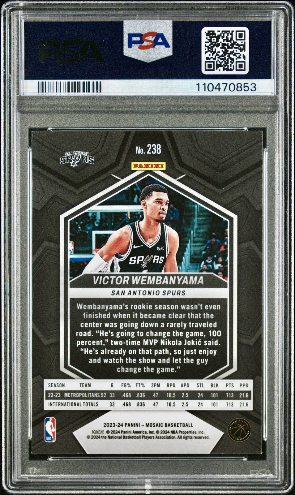 2023-24 Panini Mosaic - Rookies Victor Wembanyama #238 (RC) PSA 10 Gem 💎