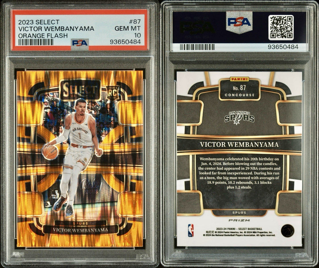2023 Panini Select Concourse Victor Wembanyama #87 Orange Flash Prizm (RC) PSA10