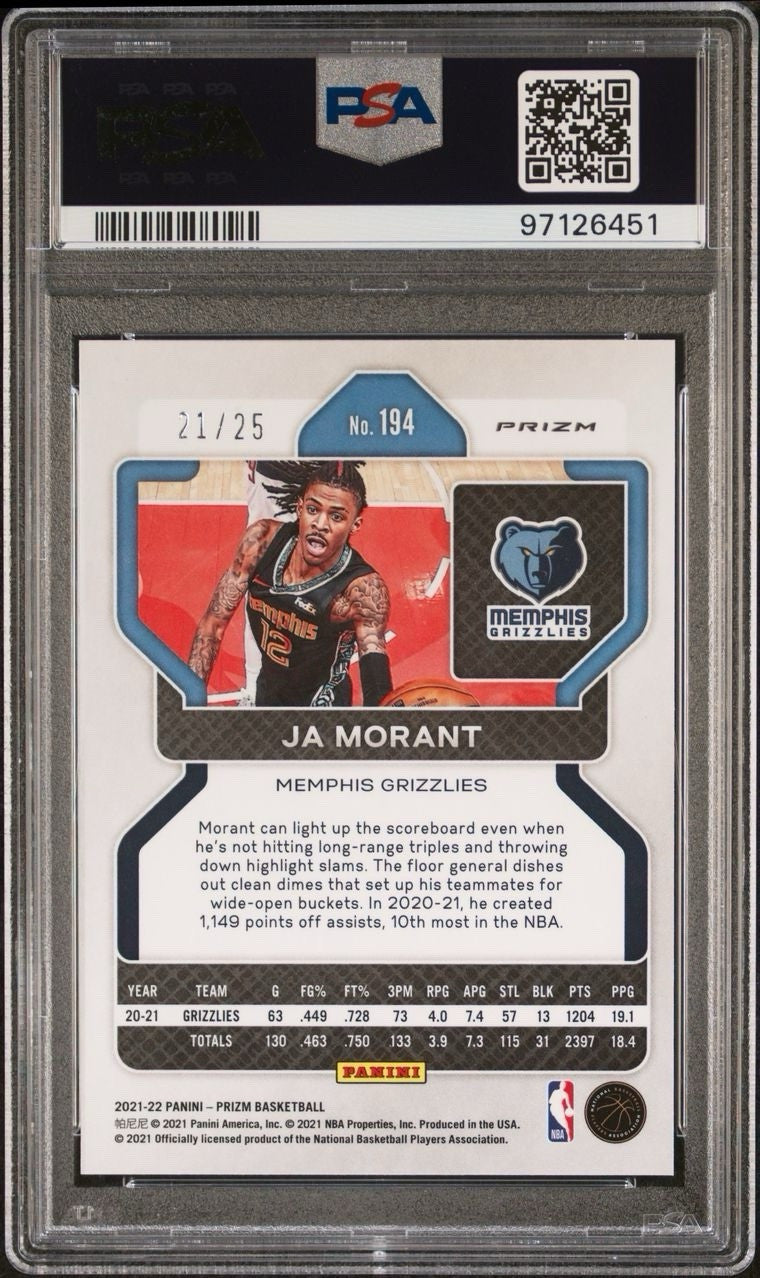 2021 Panini Prizm Ja Morant Mojo Prizm 194 PSA 10 SSP /25 Pop 10 Super Rare